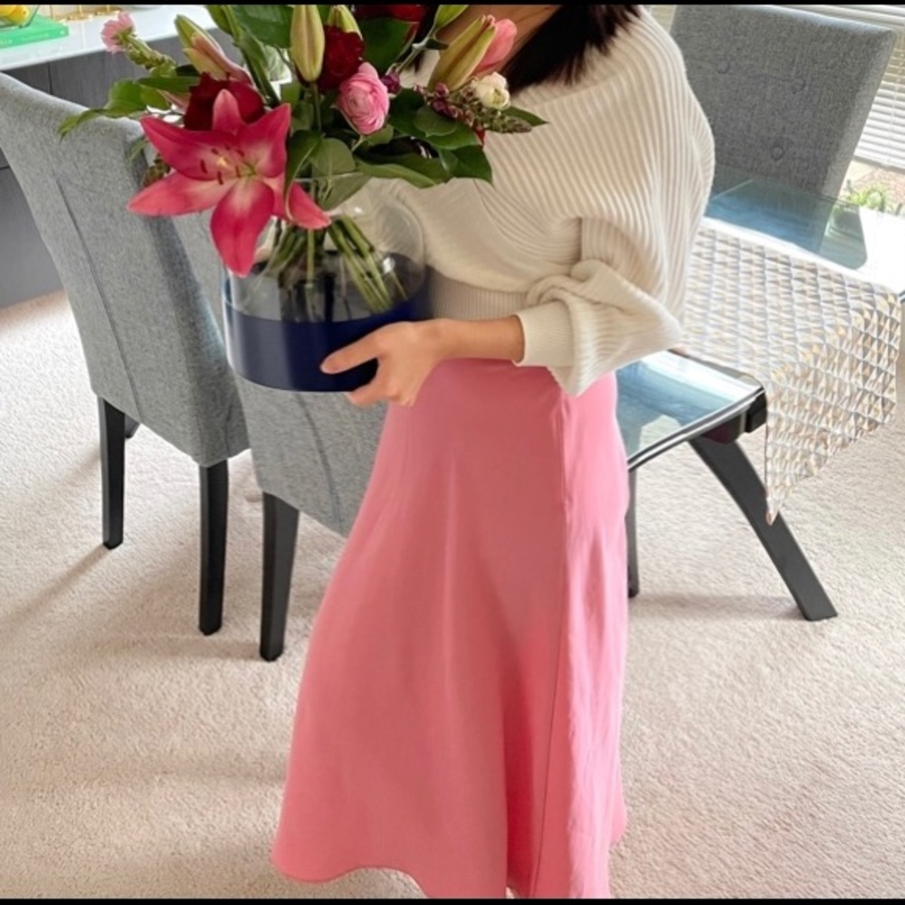 Zara pink midi silky skirt